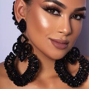 Elegant Black Beaded Earrings